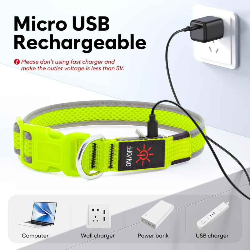 Superere LED-kaelarihm USB-laadimisega energiasäästlik vilkuv koerakaelarihm kerge hingav nailonist turvakaelarihm