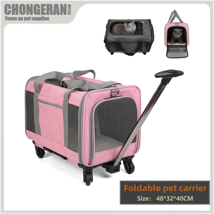 Kisállat-szállító kocsi Nagy kapacitású gurulós tok Macskaketrec két macskának Lélegző hátizsák Kutya-szállító tárgy