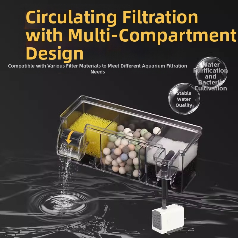 Songbao стенен филтър за аквариум за костенурки, кутия за филтър за аквариум с три в едно, филтър за кислород, стенен монтаж, кутия за струйки на едро