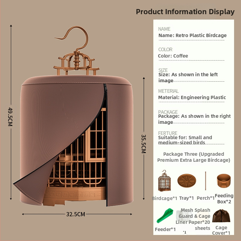 Madárkalitka, luxus villa, nagy, kimozdulni szállító kisállat-kalitka, vintage műanyag bazsarózsa, tigrisbőr gyöngy papagáj madárkalitka