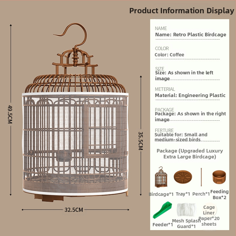 Madárkalitka, luxus villa, nagy, kimozdulni szállító kisállat-kalitka, vintage műanyag bazsarózsa, tigrisbőr gyöngy papagáj madárkalitka