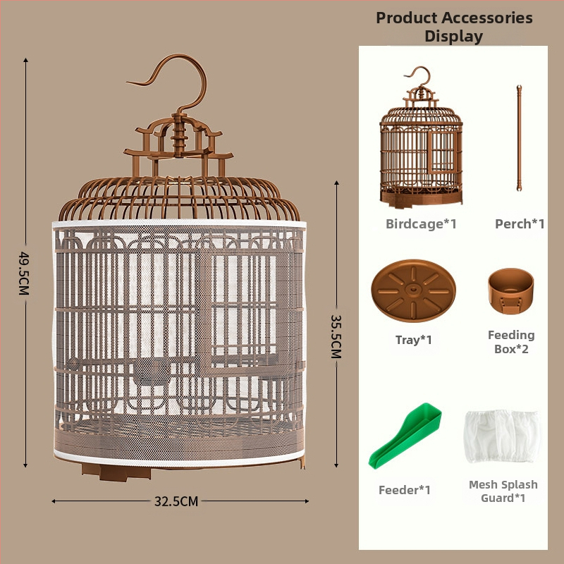 Madárkalitka, luxus villa, nagy, kimozdulni szállító kisállat-kalitka, vintage műanyag bazsarózsa, tigrisbőr gyöngy papagáj madárkalitka
