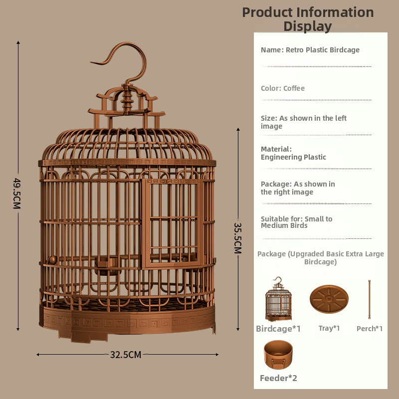 Madárkalitka, luxus villa, nagy, kimozdulni szállító kisállat-kalitka, vintage műanyag bazsarózsa, tigrisbőr gyöngy papagáj madárkalitka