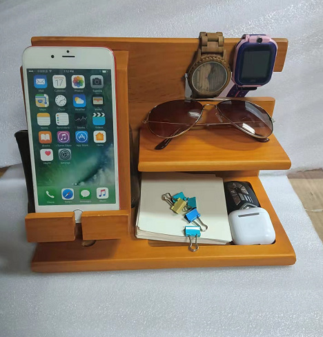 Fából készült mobiltelefon-bővítő kulcstartó pénztárca tartó óratároló táska férfiaknak ajándék születésnapi emléktárgy szerszámtároló