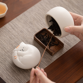 Δημιουργικό χαριτωμένο τσάι για κατοικίδια, γάτα, διασκέδαση, κεραμικό, αποθήκη τσαγιού, ανθεκτικό στην υγρασία, κεραμικό, μικρό σφραγισμένο δοχείο αποθήκευσης, μίνι δοχείο τσαγιού