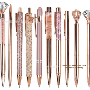 Σετ 10 στυλό με στρας και μπριγιάν, αστείο στυλό, ροζ χρυσό, μωβ, πράσινο, στρογγυλές χάντρες για κορίτσια