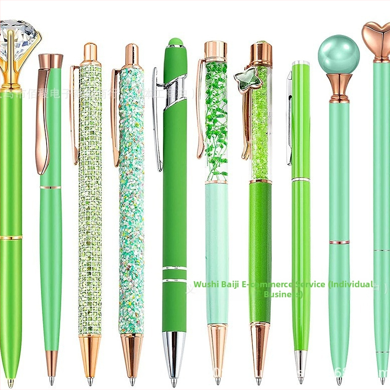 10-dielna sada guľôčkových pier s kamienkami, zábavné pero, ružovo-zlaté, ružovo-fialové, zelené, okrúhle korálky pre dievčatá