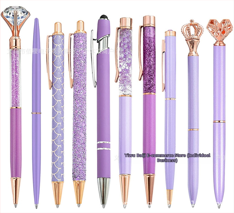 10 darabos strasszos golyóstoll készlet vicces toll rozéarany rózsaszín lila zöld lányos kerek gyöngyök