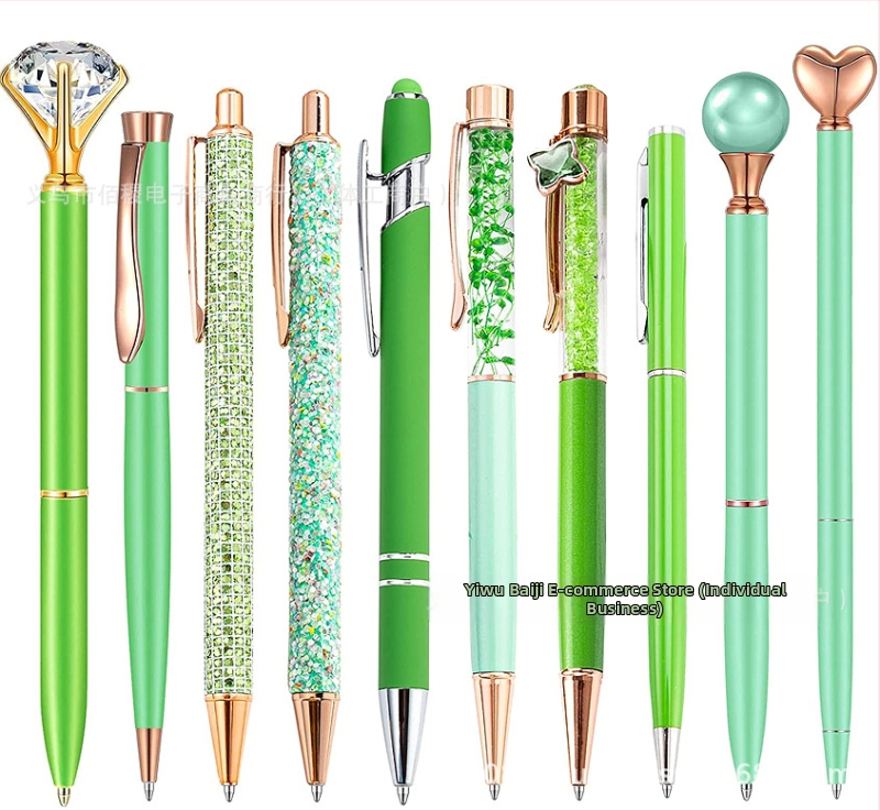 10 darabos strasszos golyóstoll készlet vicces toll rozéarany rózsaszín lila zöld lányos kerek gyöngyök