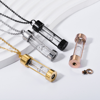 Piiriülene kuummüük roostevabast terasest liivakellakujuline avatav parfüümipudel liivakella tuha mälestusripats kaelakee