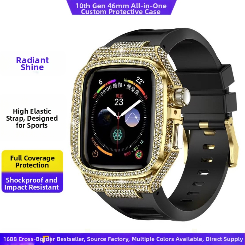 Apple Watch 10. generációs fémtok, szilikon Richard integrált módosított védőtok, all-inclusive sportcsuklópánt