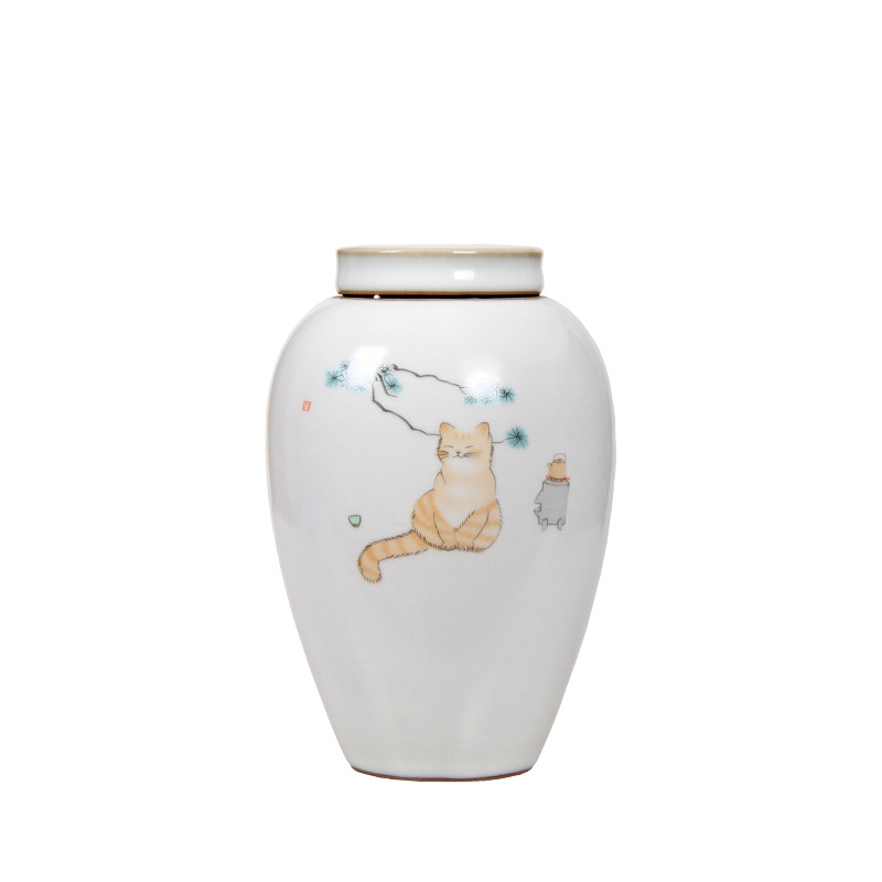 Guanyao teáskanna, szerencsés macska, magas edény, kerámia vas, ruyao nagy teáskanna, lezárt tárolóedény, teacsomagolás