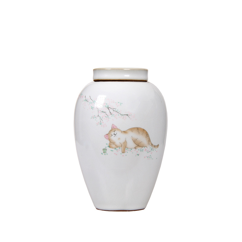 Guanyao teáskanna, szerencsés macska, magas edény, kerámia vas, ruyao nagy teáskanna, lezárt tárolóedény, teacsomagolás