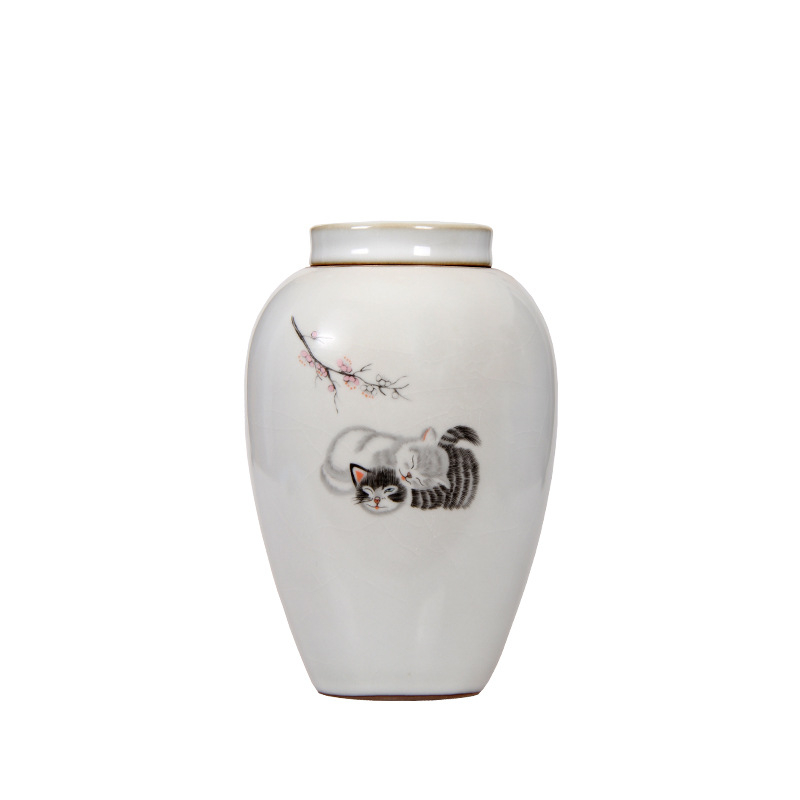 Guanyao teáskanna, szerencsés macska, magas edény, kerámia vas, ruyao nagy teáskanna, lezárt tárolóedény, teacsomagolás