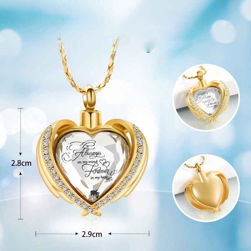 Nyitható szív alakú, kisállat urnás rozsdamentes acél nyaklánc ékszer, határokon átnyúló emlékmű családi hamu születéskő nyaklánc