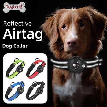 Airtag lemmiklooma kaelarihm saab jälgida mehaanilist pandlat, nahast nailonist, tõmbekindel helkurlindiga koerakaelarihm
