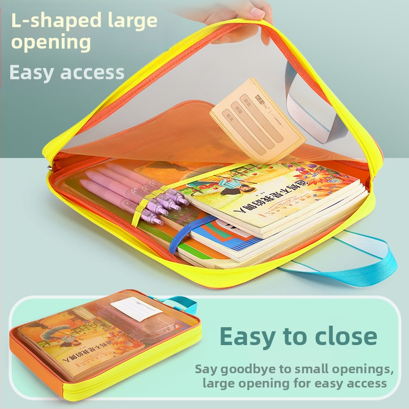 Чанта за документи Tang Qianyi A4, L-образна прозрачна чанта за документи с голям отвор, преносима чанта за учебници и предмети