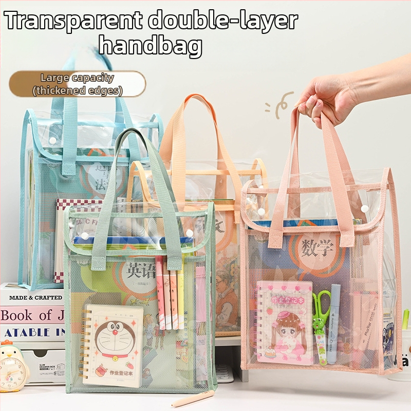 Прозрачна чанта за уроци в стил Ins, студентска чанта, чанта за файлове, изпит, специална водоустойчива хартиена торбичка от PVC с голям капацитет