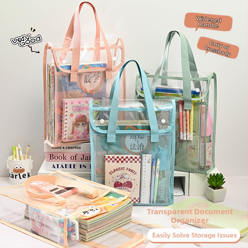 Прозрачна чанта за уроци в стил Ins, студентска чанта, чанта за файлове, изпит, специална водоустойчива хартиена торбичка от PVC с голям капацитет