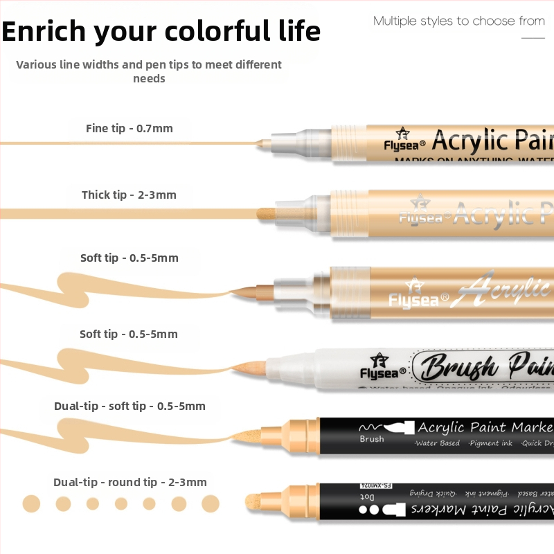 Акрилен костюм с трансграничен цвят на кожата, 12 нокти, графити, боядисани с мека глава, DIY стъклен маркер с двойна глава