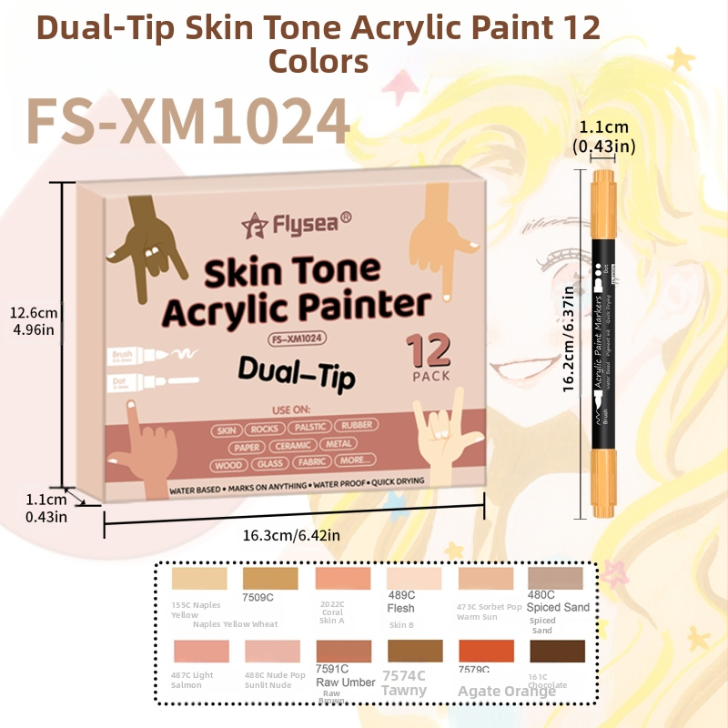 Tarpvalstybinis odos spalvos akrilinis kostiumas 12 nagų grafiti odos dažytas minkšta galvute „pasidaryk pats“ stiklinis dvigalvis žymeklis