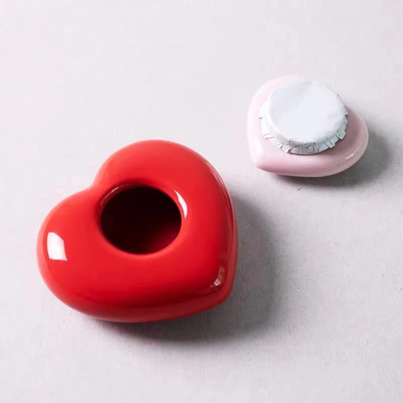 Kreatív szív alakú kerámia teáskanna mini lezárt tárolóedény pirula Rouge vízporos tégely kerámia kenőcsdoboz nagykereskedelem