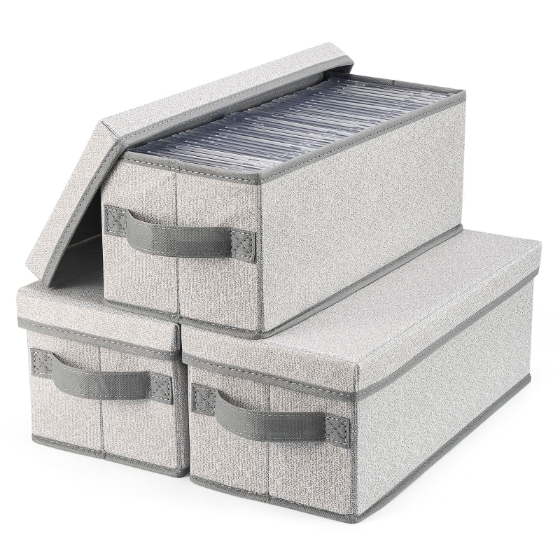 Riidest CD-de hoiukast, elutoa laua kokkupandav hoiukast, väikeste esemete hoiukast, kootud kaanega hoiukast