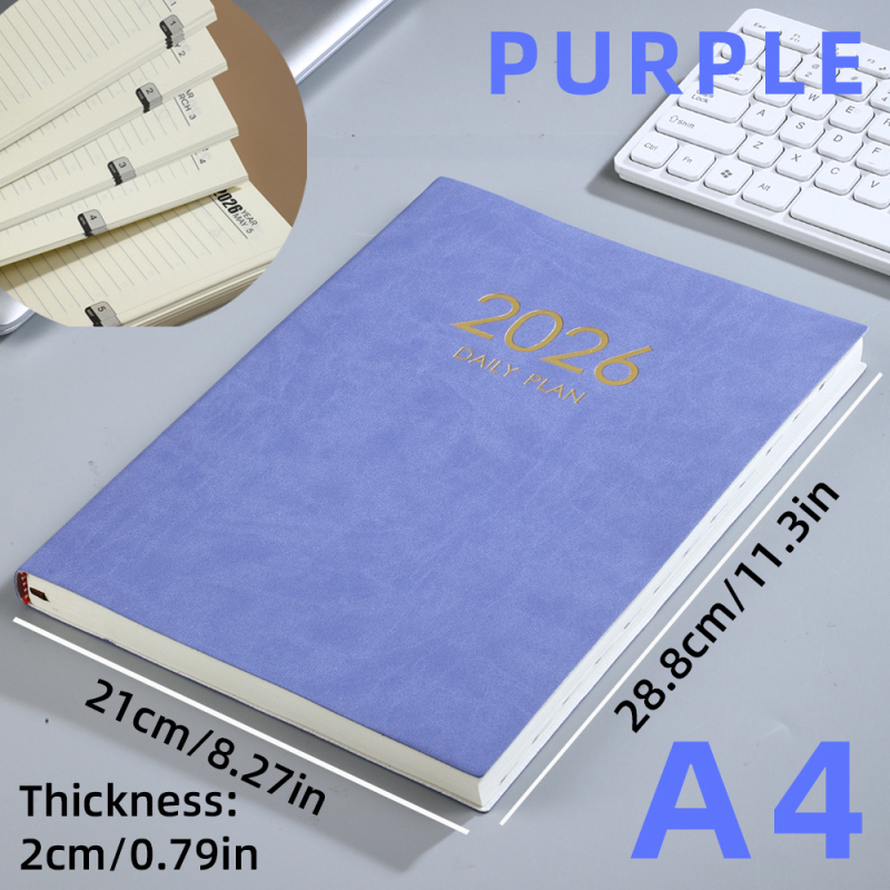 Határokon átnyúló, raktáron lévő 2026-os A4-es angol naptár vastag bőr borítású nagyméretű jegyzetfüzet Aliexpress Xiyin Temu tervező