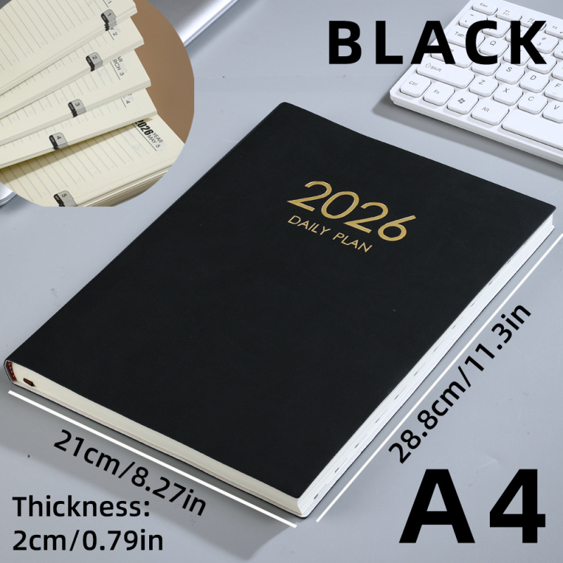 Határokon átnyúló, raktáron lévő 2026-os A4-es angol naptár vastag bőr borítású nagyméretű jegyzetfüzet Aliexpress Xiyin Temu tervező