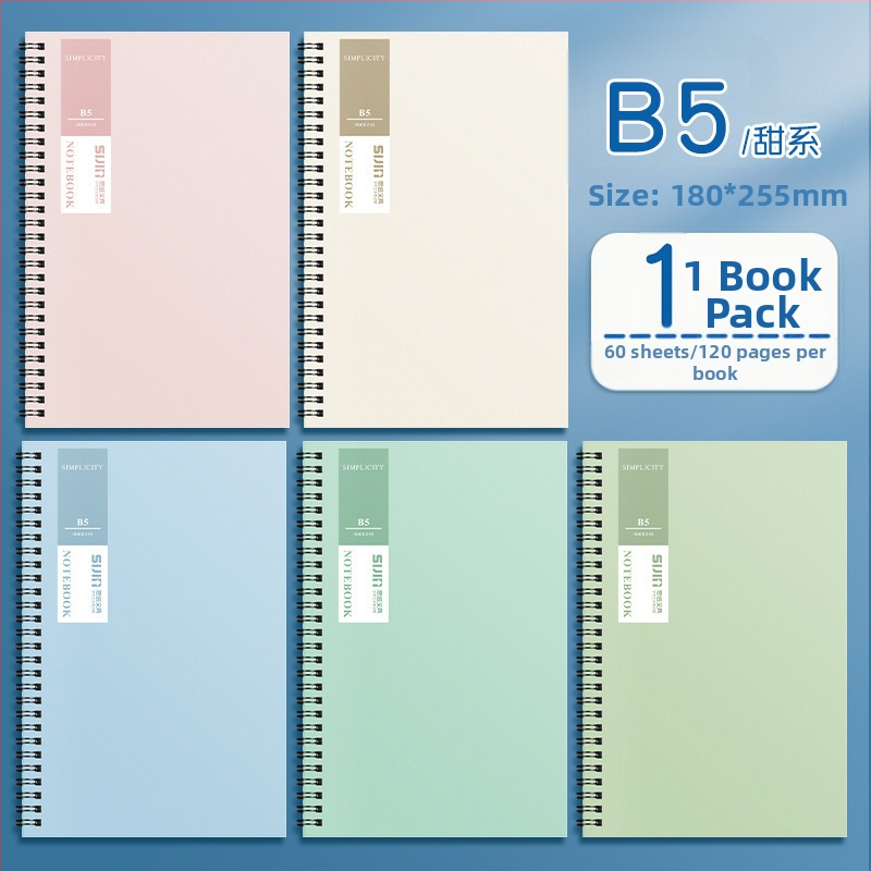 Vienkārša spirāles piezīmju grāmatiņa vairumtirdzniecībai A5 studentu piezīmju grāmatiņa B5 sabiezināta piezīmju blociņa horizontālas līnijas iekšējās lapas dienasgrāmata