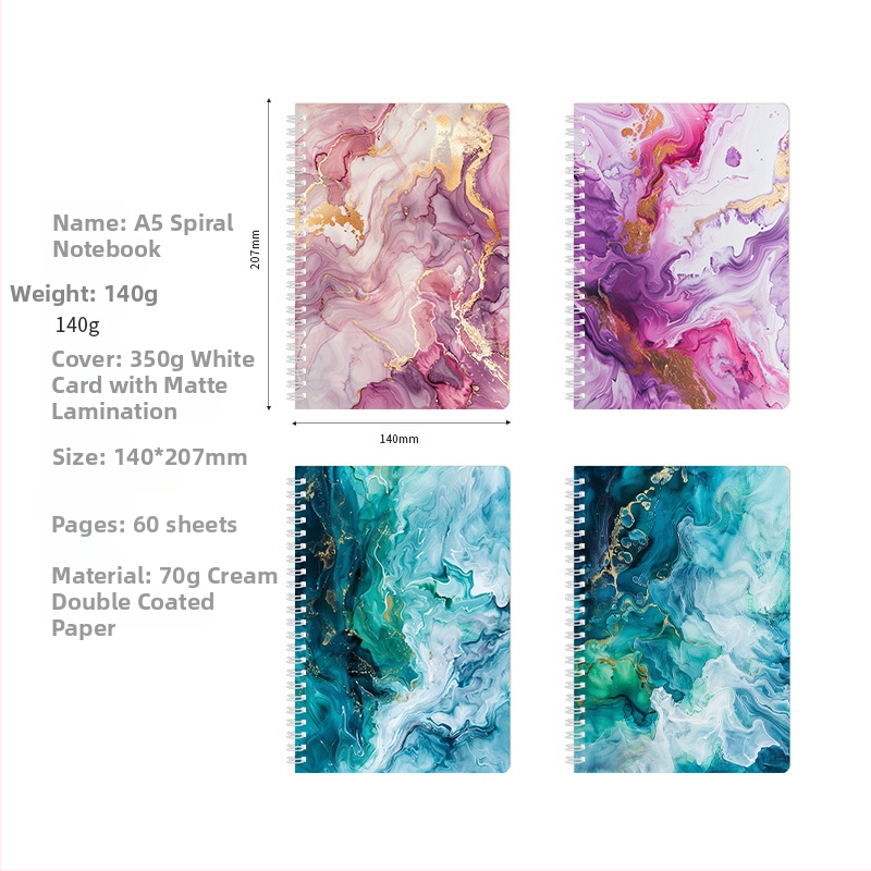 Pārrobežu spoļu grāmata 4 marmora raksta grāmata ar augstu krāsu vērtību ins vēja grāmata horizontālas līnijas piezīmju grāmatiņa