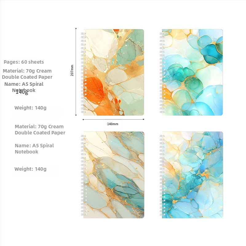 Pārrobežu spoļu grāmata 4 marmora raksta grāmata ar augstu krāsu vērtību ins vēja grāmata horizontālas līnijas piezīmju grāmatiņa