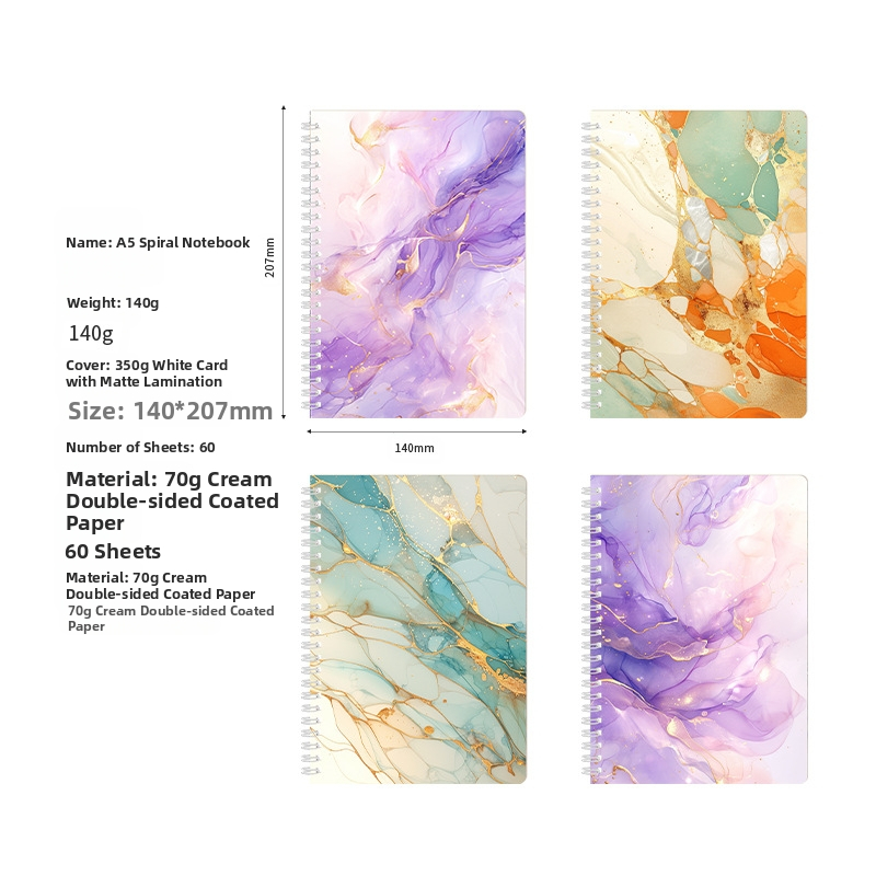 Pārrobežu spoļu grāmata 4 marmora raksta grāmata ar augstu krāsu vērtību ins vēja grāmata horizontālas līnijas piezīmju grāmatiņa