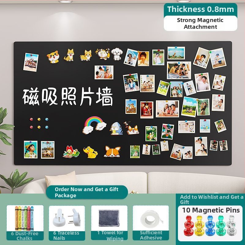 Nuotraukų sienos fono lenta Buitinė magnetinė šaldytuvo magnetinė vitrina be perforatorių Pakabinama dekoratyvinė pranešimų lenta Juoda lentos sienos lipdukas