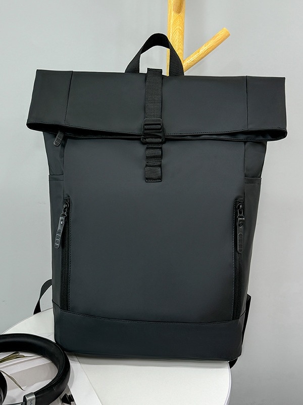 Geantă de laptop casual urbană minimalistă din piele, cu spate dublu, la modă, pentru studenți, rucsac de călătorie ușor, cu cataramă la modă, minimalistă urbană