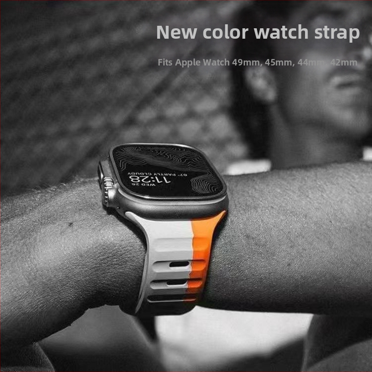 Подходящ за Apple Watch 38/42, силиконова каишка с квадратна катарама, контрастираща, ултра, производител, готова за употреба.