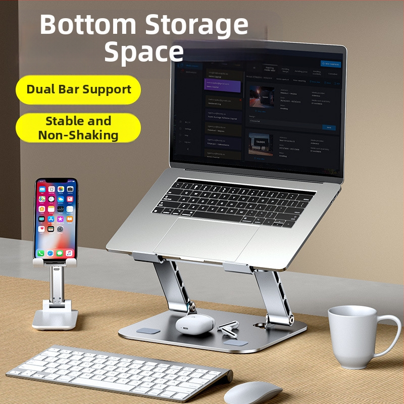 Стойка за лаптоп от въглеродна стомана с двойна опора, сгъваема стойка за геймърски лаптоп