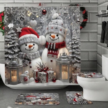 4 tk jõuludeks mõeldud talveks mõeldud lumememme palli kinkepuu armas valge punane dušikardin, mis sobib dušikardina vaibale