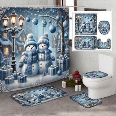 4 tk jõuludeks mõeldud talveks mõeldud lumememme palli kinkepuu armas valge punane dušikardin, mis sobib dušikardina vaibale