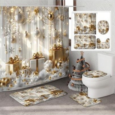 4 tk jõuludeks mõeldud talveks mõeldud lumememme palli kinkepuu armas valge punane dušikardin, mis sobib dušikardina vaibale