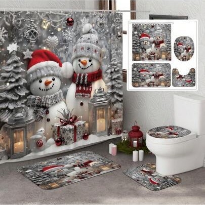 4 tk jõuludeks mõeldud talveks mõeldud lumememme palli kinkepuu armas valge punane dušikardin, mis sobib dušikardina vaibale