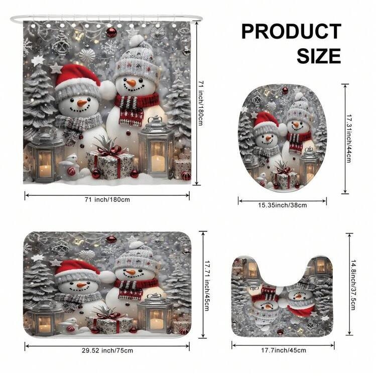 4 tk jõuludeks mõeldud talveks mõeldud lumememme palli kinkepuu armas valge punane dušikardin, mis sobib dušikardina vaibale