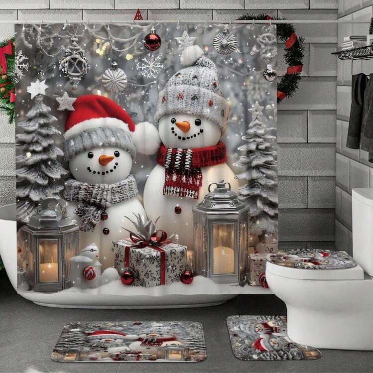 4 tk jõuludeks mõeldud talveks mõeldud lumememme palli kinkepuu armas valge punane dušikardin, mis sobib dušikardina vaibale