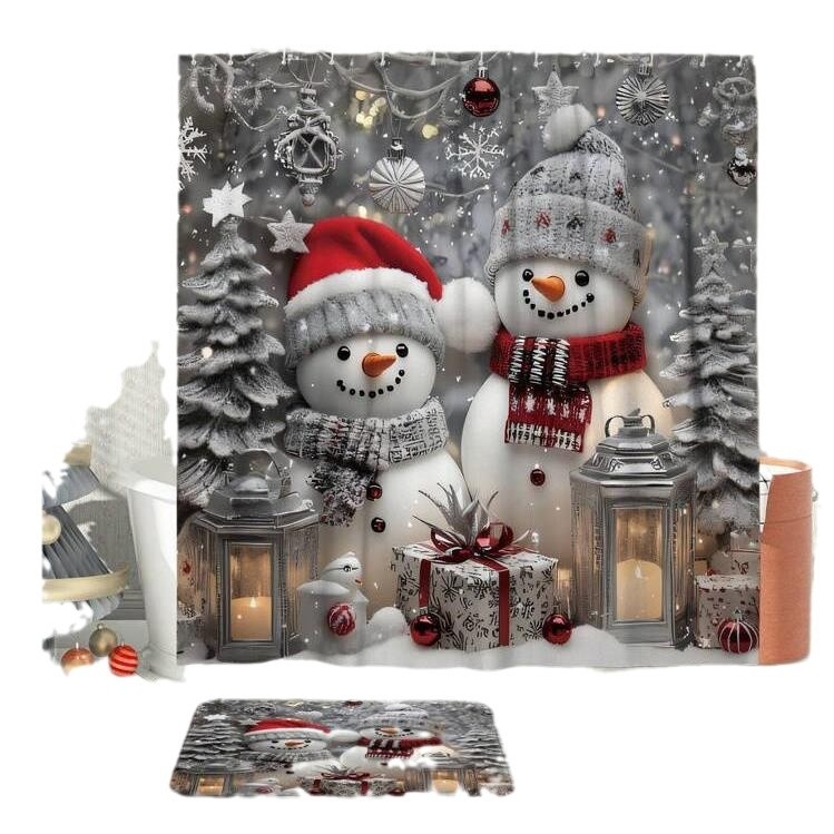 4 tk jõuludeks mõeldud talveks mõeldud lumememme palli kinkepuu armas valge punane dušikardin, mis sobib dušikardina vaibale