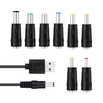 Nuolatinės srovės maitinimo laidas, USB į 5,5 * 2,1 daugiafunkcis nuolatinės srovės keičiamas kištukas, USB į 5521 kištuką, 8 viename įkrovimo laidas