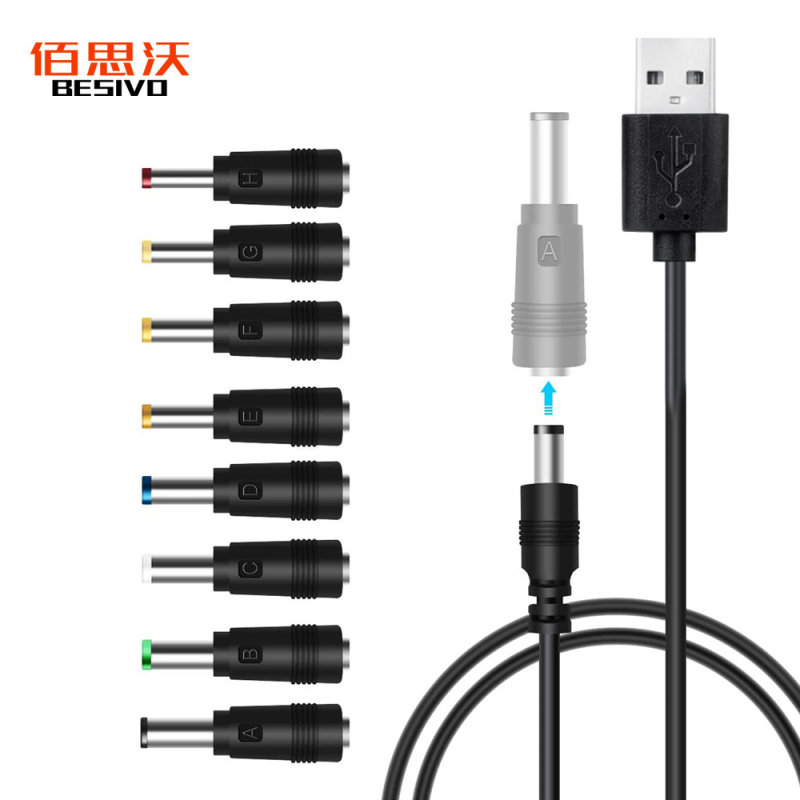 DC tápkábel USB - 5.5*2.1 többfunkciós DC cserélhető csatlakozó USB - 5521 apa 8 az 1-ben töltőkábel
