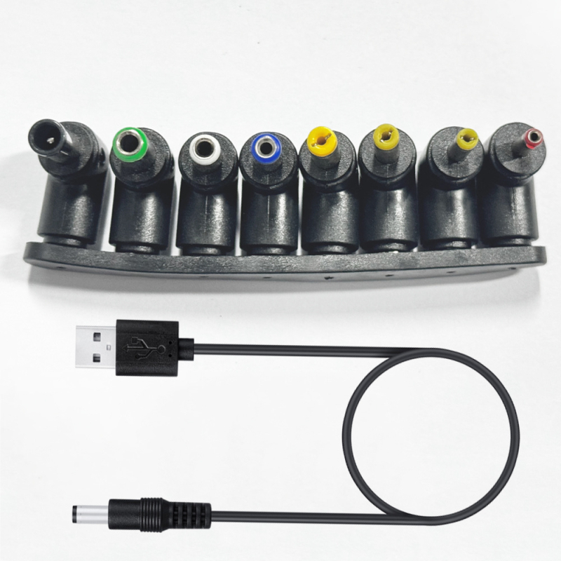 Nuolatinės srovės maitinimo laidas, USB į 5,5 * 2,1 daugiafunkcis nuolatinės srovės keičiamas kištukas, USB į 5521 kištuką, 8 viename įkrovimo laidas