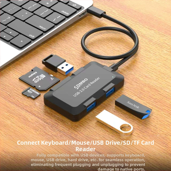 Viis-ühes sülearvuti 2.0 jaotur, 2.0 USB jaoturkaabel, mobiiltelefoni kaardilugeja, kohene andmete allalaadimine, kaasaskantav