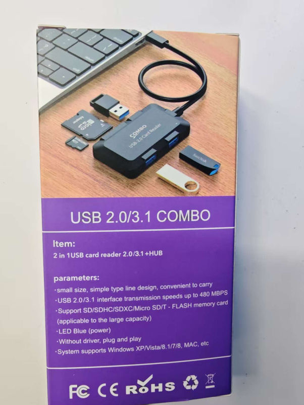 Viis-ühes sülearvuti 2.0 jaotur, 2.0 USB jaoturkaabel, mobiiltelefoni kaardilugeja, kohene andmete allalaadimine, kaasaskantav