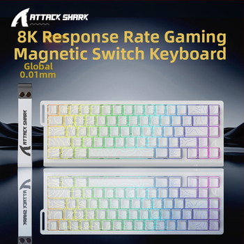 Механична клавиатура Attack Shark X68HE с магнитна ос, контурна, странично издълбана, кабелна, RGB, електрическа, състезателна, RT, регулируем обхват на клавишите, ниско забавяне.
